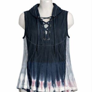 Wearables‎ XCVI Womens XS Black Lace Up Sleeveless Hoodie Mesh Tunic Top Ombre